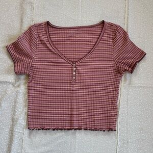 American Eagle Outfitters Pink Mauve Striped Tee